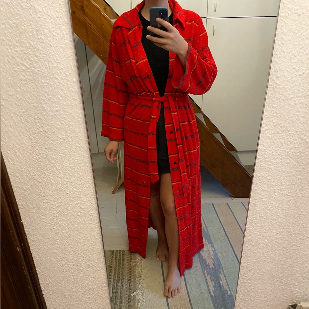 VTG red striped terry dress/robe/duster - Picture 5 of 7